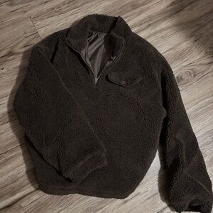 Plush Teddy Half-Zip Jacket - Brown